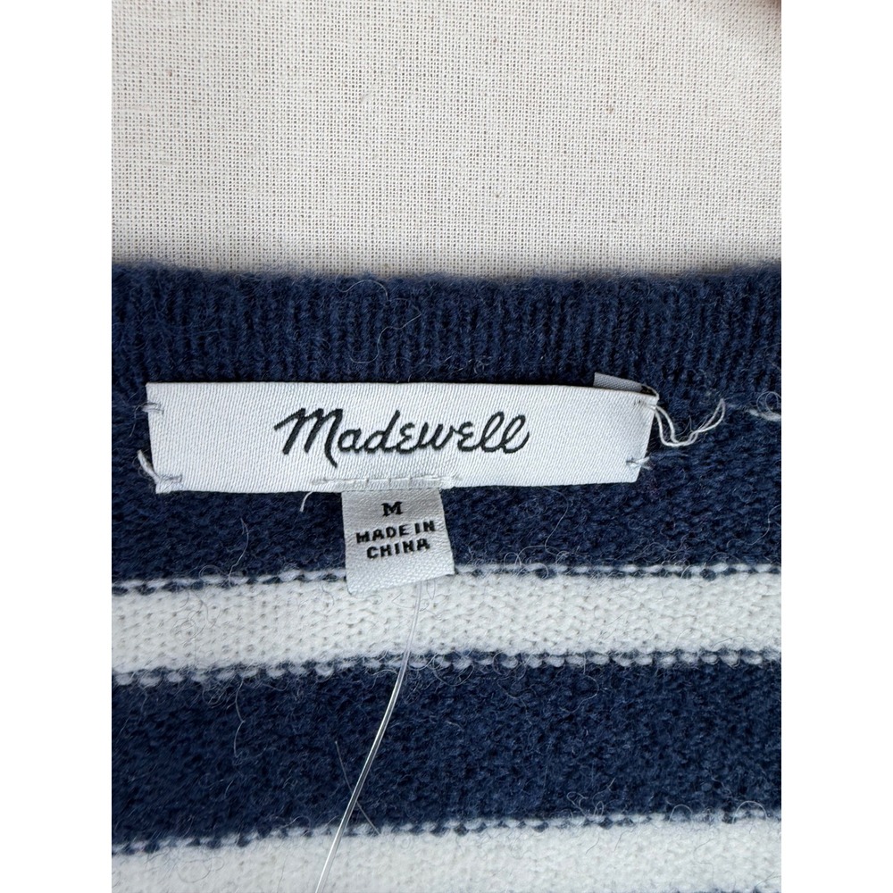New Madewell Striped Wool/Alpaca Blend Open Cardigan size Medium Blue/White - Picture 2 of 7